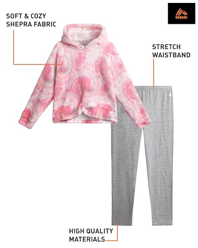 Image of RBX Girls Active Pants Set 2 Piece Sherpa Sweatshirt & Leggings (7-12) | Cozy Sherpa Fleece Fabric, Curved Twist-Front Hem, Elastic Stretch Leggings Waistband, Coordinated Two-Tone