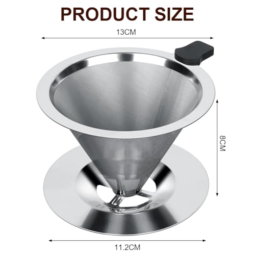 Vicloon Stainless Steel Pour Over Coffee Maker - Reusable Paperless Drip Coffee Filter for Single Cup Brew