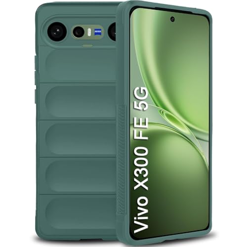 Image of TheGiftKart Liquid Silicon Back Cover Case for Vivo X300 FE 5G | Shockproof Military Grade Protection | Micro-Fibre Cloth On Inner Side | Anti-Slip Grip Back Case Cover for Vivo X300 FE (TPU, Green)