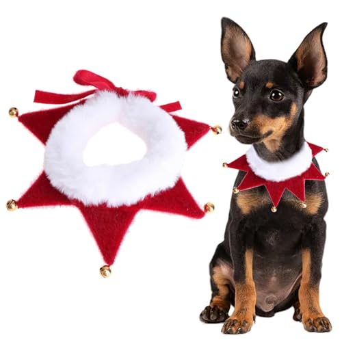 Weihnachtskostüm Hunde Katzen, Weihnachten Hundekostüm Halsband mit Glöckchen Weihnachts Kostüm Halsbänder, Rot Hundehalsband Schal Outfit Geschenk für Klein Mittlere Groß Hund Katze Welpen (M)