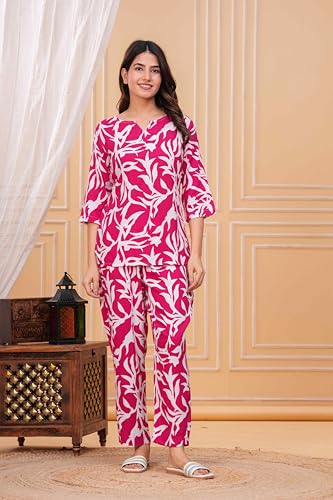 Image of Women's Printed Night Suit Set Pajama with Top Lightweight Soft & Comfy Sleepwear for Girls & Women