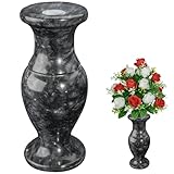 Natural Marble Cemetery Vase, Marble Flower Vases with Draining Holes for Home Tabletop, Cemetery Flowers, Memorial Grave Decorations (1pc, Black-9inches), Flower is not Included