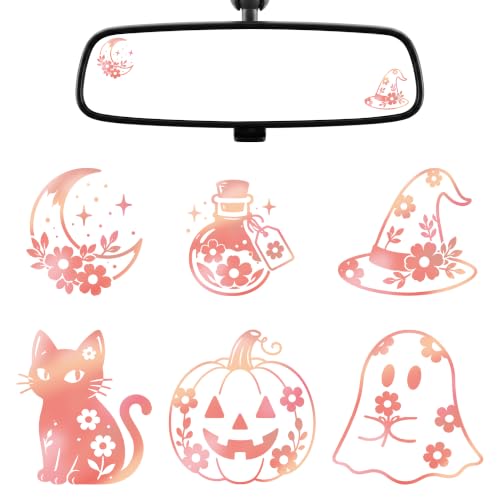 6 Pcs Boho Rearview Mirror Stickers, Halloween Car Accessories for Women