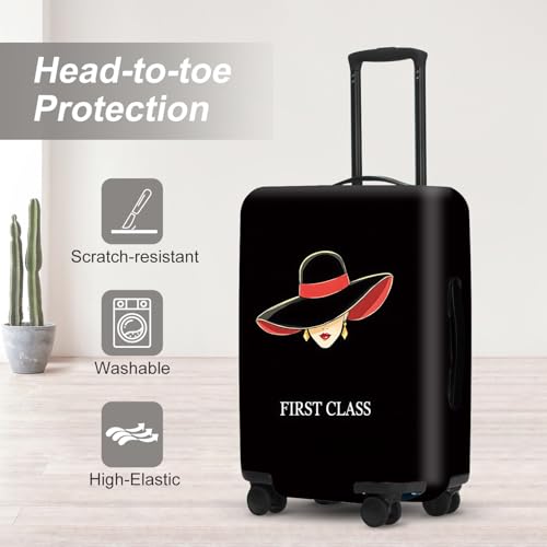 Image of Fashion Women Silhouette Luggage Cover, Black & Red First Class Design Waterproof Suitcase Protector, Stylish Anti-Scratch Travel Case