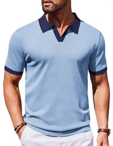 Image of COOFANDY Men's V Neck Short Sleeve Stretch Knit Polo Shirt