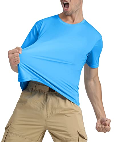 Kefitevd Running Shirts For Men Short Sleeve Crew Neck T-Shirts Uv Protection Active Shirts Lightweight Sun Shirts Mens Hiking Shirt Quick Dry Azure #TOP3