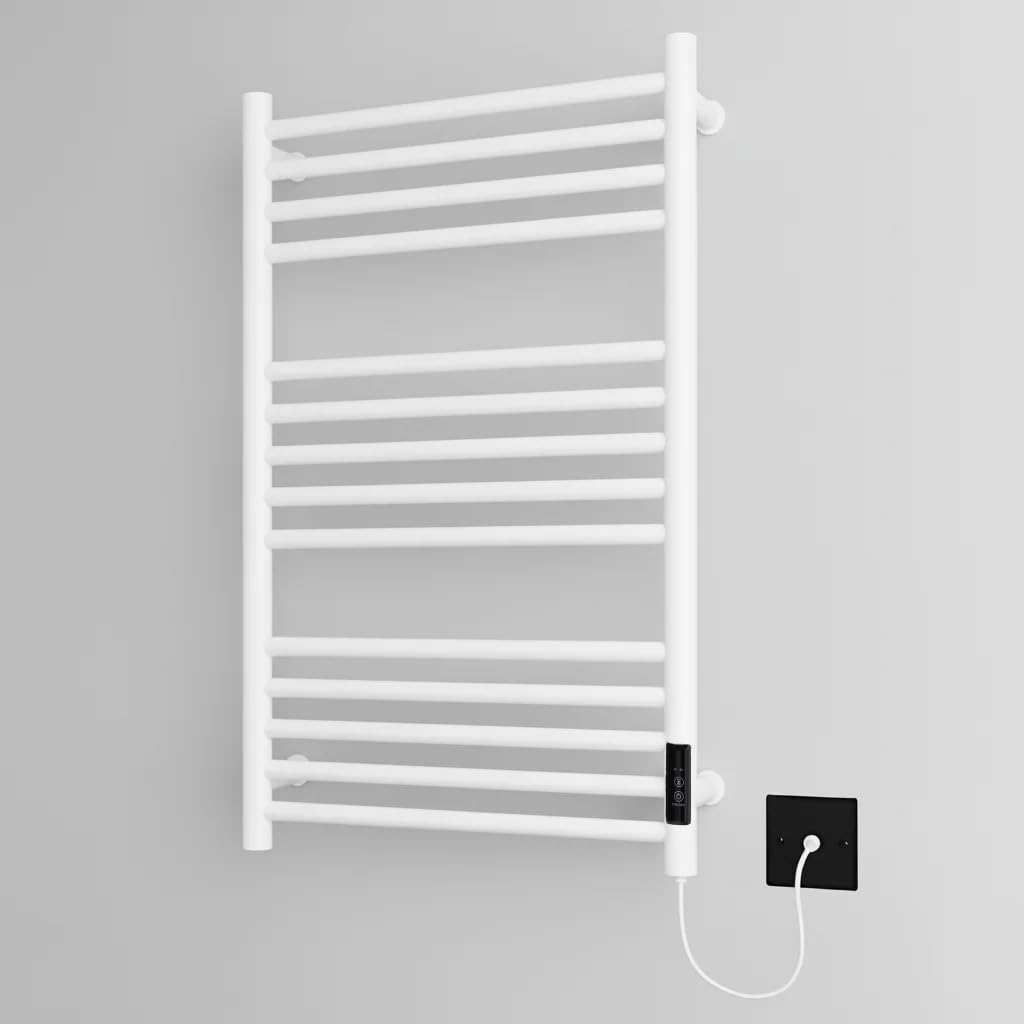 Manissa Toallero de acero inoxidable eléctrico con función de secado, blanco, 500 x 720 mm, calentador de toallas energéticamente eficiente