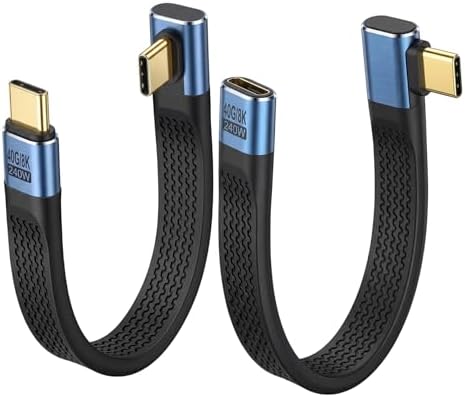 ELUTENG 240W USB C Kabel Kurz 40Gbps, 2 Stück 90° Winkel USB4.0 Flachkabel 14cm 