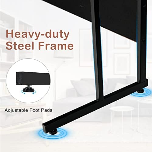 COSTWAY L-Shaped Computer Desk, 225cm Convertible Double Study Writing Workstation for 2 Person, Corner Home Office Desk PC Laptop Gaming Table with Movable Monitor Stand (Black)