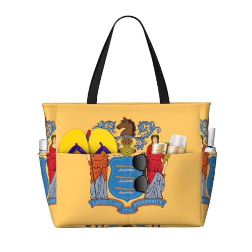 QWVBNFlag of New Jersey Beach travel bag, lightweight and reusable, suitable for family trips, gym and outdoor adventures.