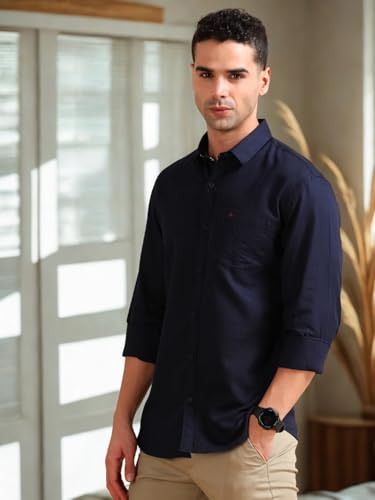Image of COOL COLORS Men's Solid Slim Fit Casual Shirt | Breathable Soft Fabric | Spread Collar | Stylish Modern Comfort | Office, Party, Weekend Essential