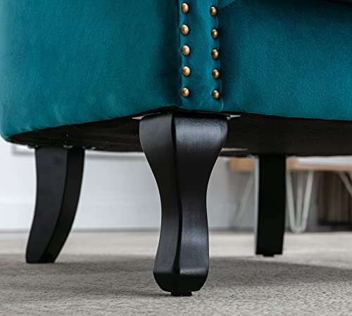 Zetzu Mid Century Modern Accent Chair Upholstered Armchair Comfy Velvet Fabric Single Sofa With Lined Wingback For Small Spaces Bedroom Living Room, Velvet Teal, 30.1D X 30.5W X 35H In #TOP5