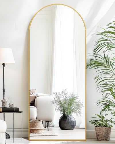 Suidia Arched Full Length Mirror, 68"x26" Floor Mirror Freestanding, Floor Standing Full Body Mirror with Stand for Bedroom, Hanging Mounted for Living Room Cloakroom, Gold