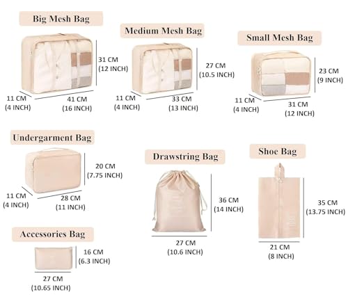 Image of 7 Pcs Foldable Luggage and Laundry Bag Pouch Waterproof Travel Toiletry Organizer Garment Storage Bag Portable Packing Cubes Storage Bag (1 Pc) (Grey) (BEIGE)