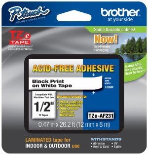 2/Pack Genuine Brother 1/2" (12mm) Black on White Acid Free Adhesive TZe P-Touch Tape for Brother PT-D210, PTD210 Label Maker