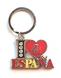 Llavero I Love ESPAÑA Letras Colores Bandera de España I con Brillantes, Corazón con Escudo España Rojo, Amarillo y Negro.