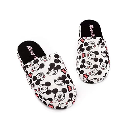 Disney Mickey Mouse Women's Slippers All Over Print Ladies Shoes 5-6 UK White