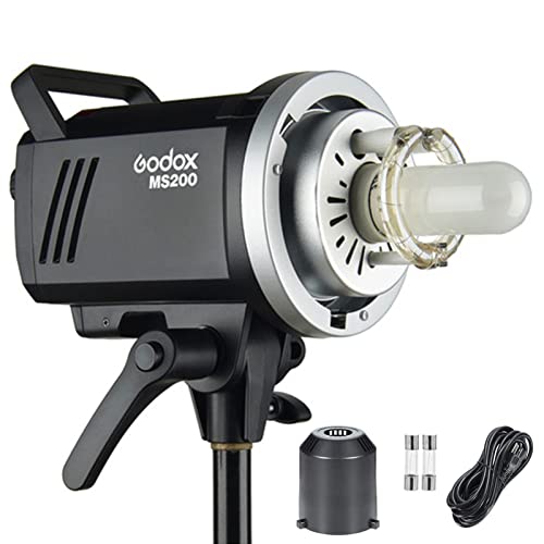 Godox MS200 200W Studio Flash，Built-in 2.4G Wireless X System GN53 5600K Monolight with Bowens Mount 150W Modeling Lamp, 0.1-1.8S Recycle Time，for Indoor Studio Product Photo Portrait Photography