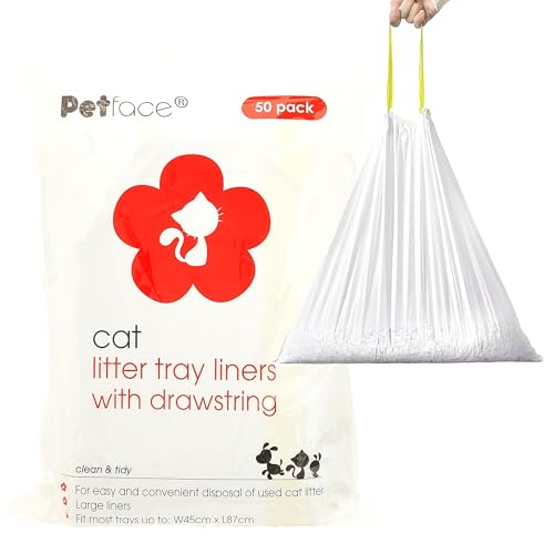 Petface Cat Litter Tray Drawstring Liners, 50 Large Liners, Fits Most Trays Up To L87 x W45 cm