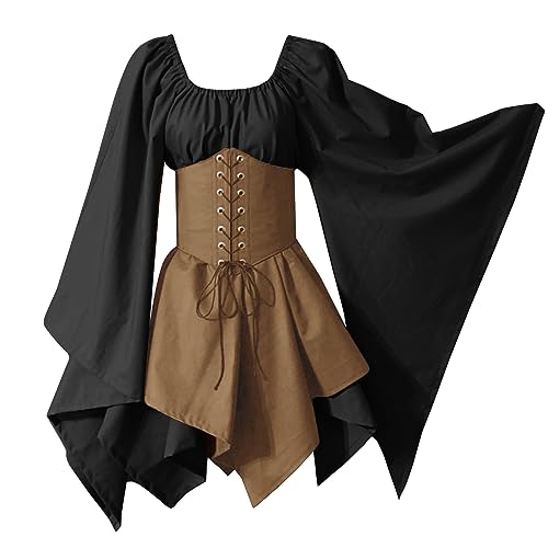 Costume médiéval pour femmes e-Black XXL robe de chemise gothique rétro