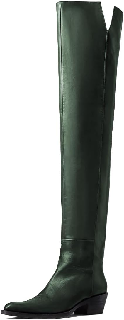 Women Pointed Toe Block Low Heel Thigh High Boots Classic Stretchy Pull on Fall Winter Party Prom Over The Knee Boots Size 4-16 US