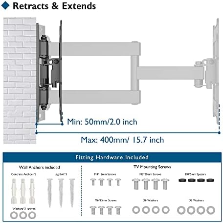 BONTEC TV Wall Bracket Mount for most 13-43 Inch LED/LCD/OLED Flat TVs/Monitors, Swivel Tilt, Extendable & Retractable TV Wall Mount With Articulating Arms up to 35kg, Max VESA 200 x 200mm