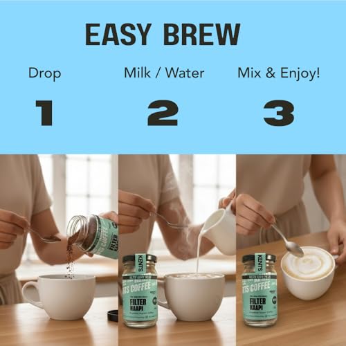 Image of Kents Coffee 70-30 Instant Filter Kaapi | Traditional South Indian Filter Coffee Taste in 30 Seconds | 70% Coffee 30% Chicory | Strong & Bold | No Added Sugar | Hot & Cold Coffee | No Sugar | No Preservatives | Chikmagalur Estate | No Flavour 50g Glass Jar