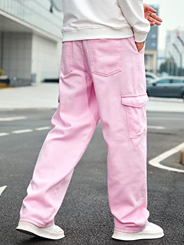 WDIRARA Men's Textured Cargo Jeans Straight Leg Denim Biker Pants with Multi Flap Pockets2