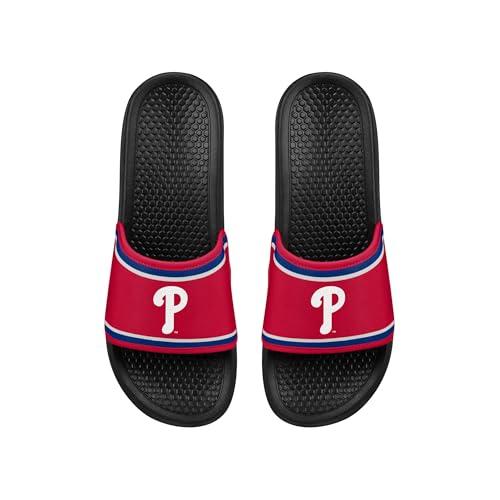 FOCO MLB Printed Team Logo and Color Stripes Comfortable Slide Sandals, Philadelphia Phillies, Medium