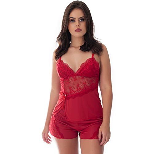 Baby Doll Especial em Renda e Microfibra | Sensualy 1644 cor:vermelho;tamanho:GG