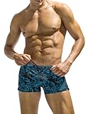 COOFANDY Mens Swim Brief Square Leg Swim Trunks Quick Dry Bathing Suit Swimwear Sport Trunks with Zipper Pocket Blue Leaf M