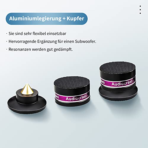 Tertullus 4-częściowy zestaw końcówek subwooferów o regulowanej wysokości, z podstawkami, stopkami HiFi do głośników, nośność 50 kg