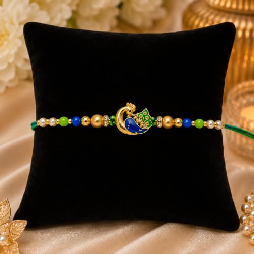 Image of CraftVatika Peacock Rakhi with Gift Combo Set for Brother Boy Man, Designer Peacock Rakhi Gift Combo Set for Brother Bhaiya Bhai, Premium Rakhis for Rakshabandhan, Raksha Sutra Thread for Him