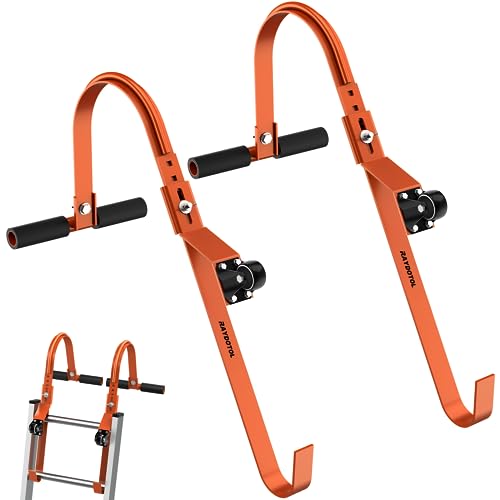 2 Pack Ladder Roof Hook with Wheel RAYDOTOL Heavy Duty Steel Ladder Stabilizer Roof Ridge Extension with Rubber Grip T-Bar 500 lbs Load Bearing Ladder Hook (Orange)