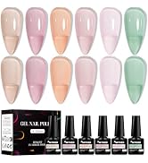 MTSSII Jelly Pink Green Gel Nail Polish Set 6PCS Jelly Gel Nail Polish Kit, Jelly Nail Polish Nai...