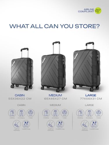 Image of Safari Voro Set of 3 Trolley Bag Hard Case Polypropylene, 8 Spinner Wheels, 360 Degree Wheeling Carry on Luggage, Travel Bag, Suitcase for Travel, Trolley Bags for Travel, Gunmetal