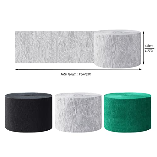 Image of Black Green Silver Party-Decorations Streamers - 9 Rolls Graduation Wedding Men Boys Birthday Baby Bridal Shower Crepe Tissue Paper Streamer Soccer Party Supplies Garland Decor Panduola