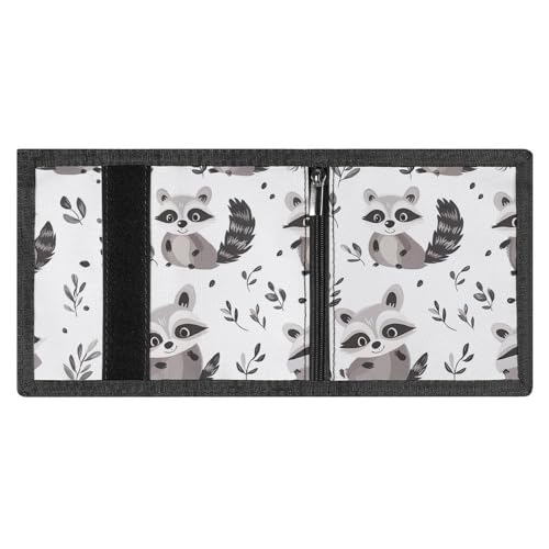 Cute Raccoon Leaves Pattern Trifold Wallets for Men Women Ultra Thin Card Holder Purse with Zip Coin Pocket4