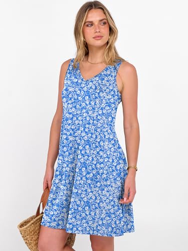 Image of ANRABESS Summer Dress for Women，V Neck Sleeveless Sundress，Loose Fit，Soft Travel Vacation Outfits，Cute Beach Cover Up Clothes