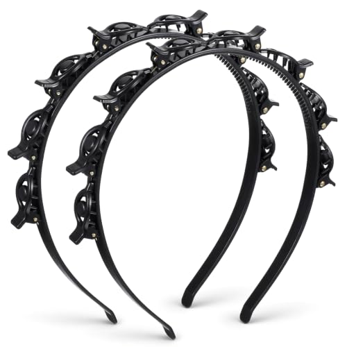 Hpmjz 2 Pcs Headband with Clips Bangs Hairstyle Hairpin Headband Professional Weave Bangs Hairstyle Halloween Hairpin Clip Headbands Fashion Bang Clip Toothed Headbands Braid Tool for Women Halloween