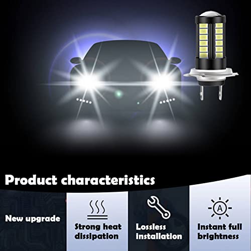 Neynavy 2 Pcs H7 Led Fog Lights Bulbs, 6500K Xenon White 2800 Lumens 5730 33-Smd Chips Super Bright Fog Lamps Replacement For Cars, Trucks, Suvs, Vans, Play And Plug (White) #TOP4