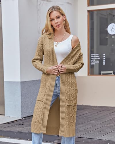 Image of Onedreamer Womens Long Cardigan Sweaters Open Front Cable Knit with Pockets