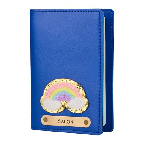 Image of AICA Personalised Name & Embroidery Patch Leather Passport Holder for Men & Women | Gifts for Women| Gift for Man|Passport Cover for Men| Passport Cover for Women (Royal Blue)
