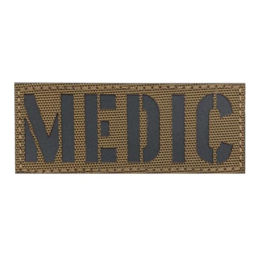 uuKen Medic Patch Reflective Laser Cut Coyote Tan and Black 3.34"x1.33" with Hook and Loop for First Aid Kit Pouch Bags Hats Caps (RF Coyote Tan and Black)