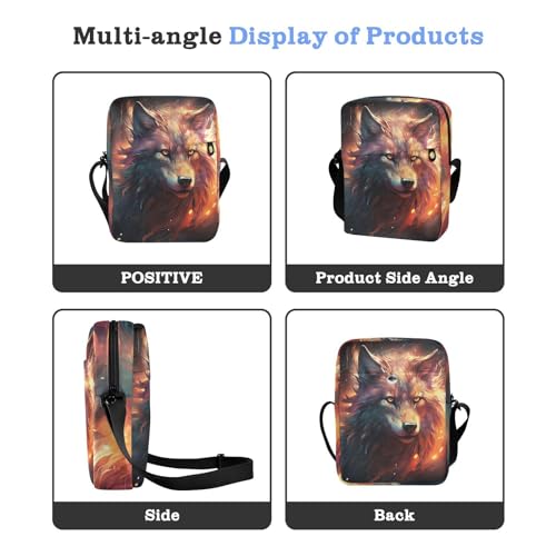 Crossbody Bag Fire Flame Wolf Animal Messenger Bag for Women Men Purse Shoulder Bag Satchel Bag with Adjustable Strap 214A48264