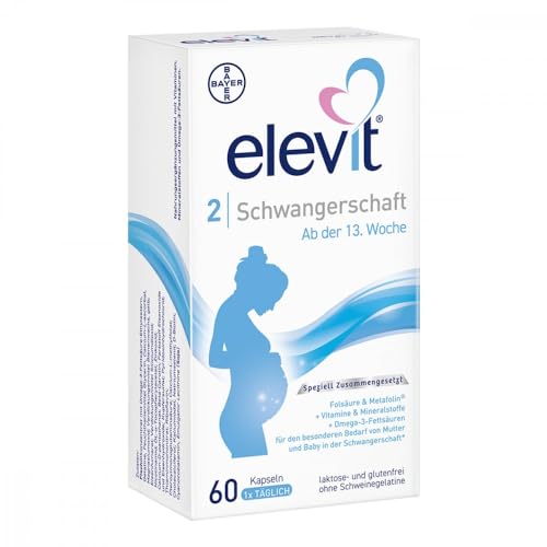 Elevit 2 | Schwangerschaftsvitamine für Mutter und Kind | Vitamine, Mineralstoffe & Omega-3-Fettsäuren | ab der 13. Schwangerschaftswoche | 1x 60 Kapseln