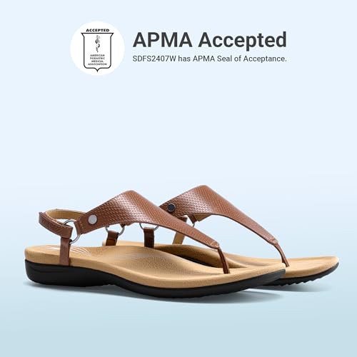 DREAM PAIRS DREAM PAIRS Women's Flat Sandals Arch Support Orthopedic Comfortable Soft Cushion Summer T-Strap Walking Thong Sandals,Size 11,Brown,SDFS2407W