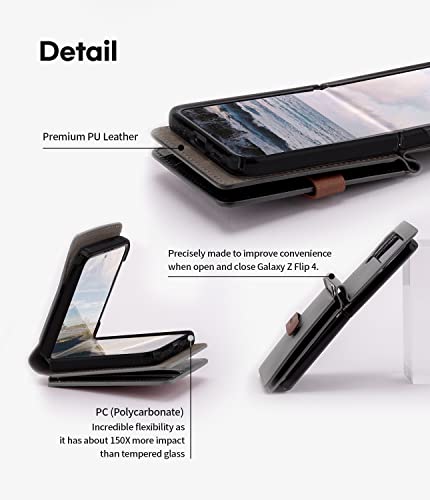 Goospery Wallet Case Compatible With Galaxy Z Flip 4 Case, Detachable Card Holder 2 Card Pocket Storage Premium Pu Leather Adjustable Cross-Body Strap Attached Earbud Cord Organizer, Gray #TOP5