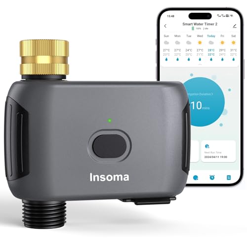 Insoma WiFi Water Timer for Garden with Brass Inlet Smart Sprinkler Timer APP Remote Control WiFi Hose Timers automatic Tap timers with AUTO/Rain Delay/Manual Mode for Yard Lawn Watering