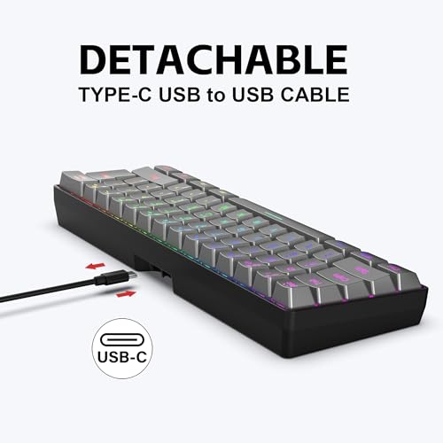 Image of Snpurdiri 60% Wired Gaming Keyboard, RGB Backlit Ultra-Compact 61 Keys 60 Percent Mini Gaming Keyboard for PC /Mac Gamer, Typist, Travel, Easy to Carry on Business Trip(Iron Grey)